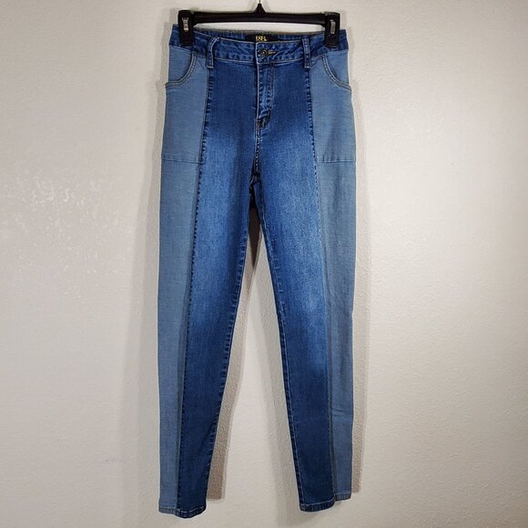 L&B Womens Boyfriend Jeans Size 4 Lucky & Blessed Two-Tone Patchwork Denim - Picture 7 of 12